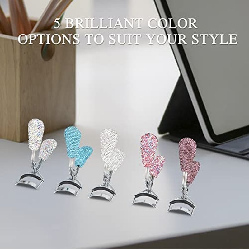 Bling Rhinestone Eyelash Curlers Stainless Steel Natural and Long Lasting Eyelash Fit for All Eye Shape Curved Lash Curler (White)