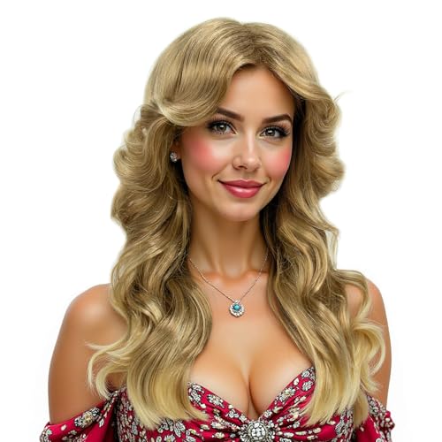 Feathered Wigs for Women - Blonde 70s Vintage Farrah Fawcett Style Long Synthetic Wig for Party Cosplay