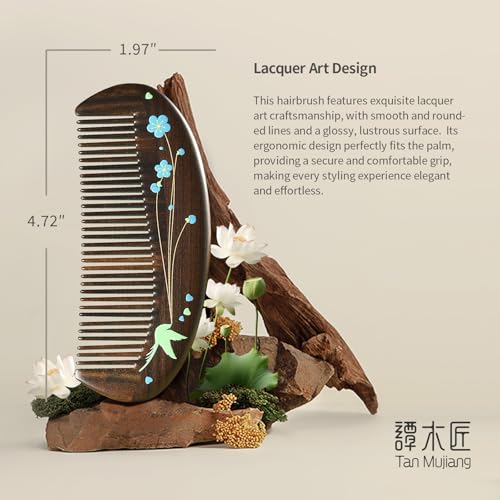 Handmade Wooden Hair Comb for Women - Wide Tooth Anti-Static Detangling Comb with Lacquer Art