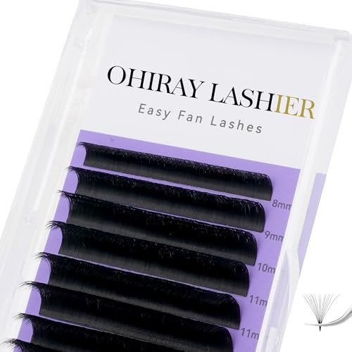 Ohiray Cashmere Eyelash Extensions,3D 5D 6D 7D 10D Easy Fans 8-20mm Length Single and Mixed, Pesta?as Lash Trays Supplies for Lash Tech,Matte&Fluffy (8-16mm-CC-0.05)