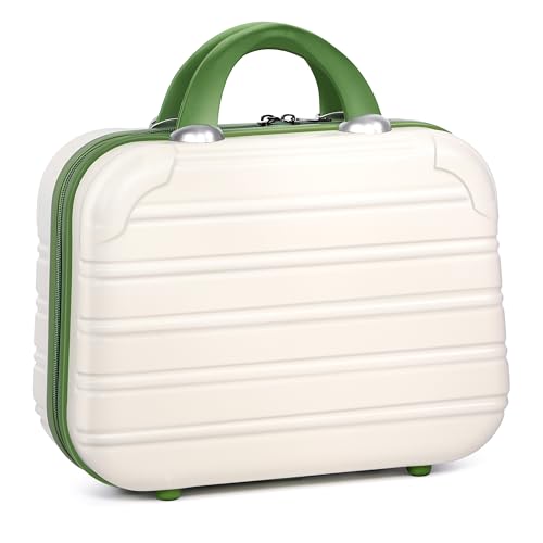 14 Inch Hard Shell Makeup Train Case with Green & Beige Variation - Travel Cosmetic Organizer
