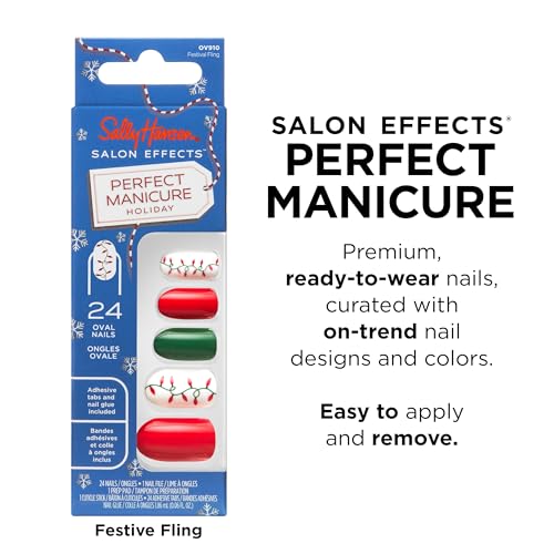 Sally Hansen Salon Effects Perfect Manicure Press-On Nails | Easy to Apply, Non-Damaging | 24 Nails, Adhesive Tabs, File & Alcohol Pad Included | Holiday - Festival Fling