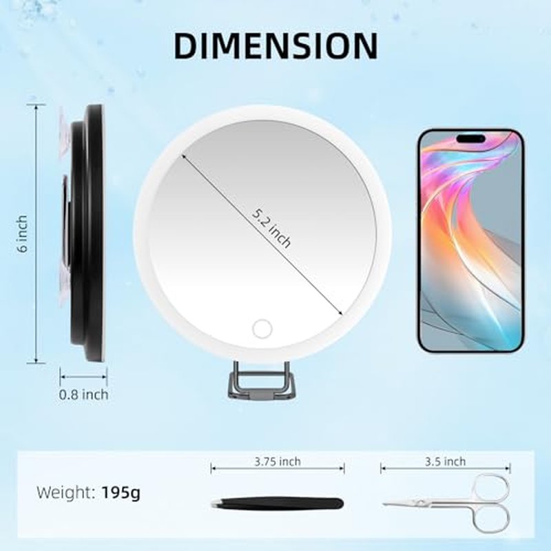 30X Magnifying Mirror with Lights, 6inch Makeup Magnified Mirror 30X Lighted Travel Magnification with 3 Suction Cups and 360¡Æ Adjustable Stand- Includes Tweezers & Scissors
