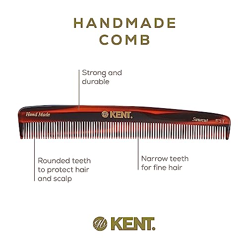 Kent F3T Fine Tooth Comb for Hair Parting, Handmade Combs for Men and Straightening Comb for Women, Dandruff Remover Kent Mens Combs for Fine Hair