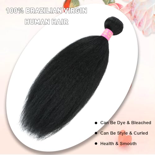12 Inch Kinky Straight Hair Bundles - Yaki Human Hair Extensions #1B-KS