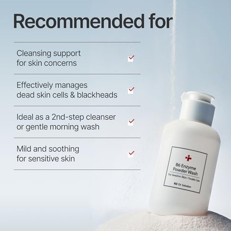 B6 Enzyme Powder Face Cleanser, Korean Skin Care Exfoliating Face Wash with PHA and Papain Enzyme, Face Exfoliator with Calamine and Vitamin B6, Gentle Cleanser, 55g (1.94 Oz)