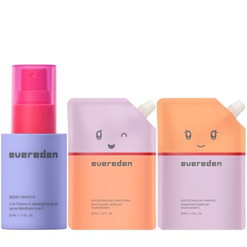 Kids Travel Shampoo Conditioner & Detangling Spray Set - Vegan, All Hair Types