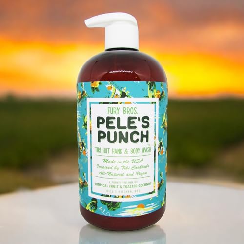 FURY BROS. Tiki Hut Hand & Body Wash Pele¡¯s Punch | Tropical Fruit & Toasted Coconut | Natural Ingredients | Made in USA | Inspired by Tiki Cocktail Recipes | Cruelty-Free | 16 oz
