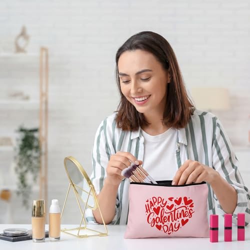 FoldTier 9 Pcs Galentine's Day Gift Bags Set – 9.1 x 5.9 in Canvas Zip Bags for Friends