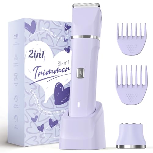 Bikini Trimmer for Women, Electric Razor for Women, 2-in-1 Wet/Dry Dual Head Shaver, IPX7 Waterproof, Cordless Rechargeable, for Bikini Line, Legs and Underarms, Gift for Women, Teen Girl Gift