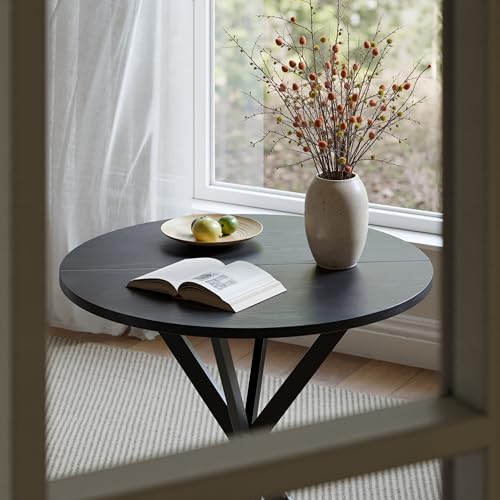 Unovivy 31.5 Inch Round Small Dining Table for 2-4, Black, Model 31.5x31.5x29.53 in