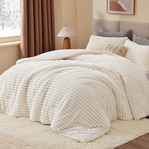 BEDELITE California King Fleece Comforter Set - Cream White, Fluffy Micro-Mink & Plush Bed Bedding