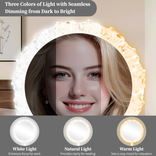 MOUIND 12-Inch Lighted LED Makeup Mirror with 3 Color Modes & Dimmable Brightness - Size 12"x12"
