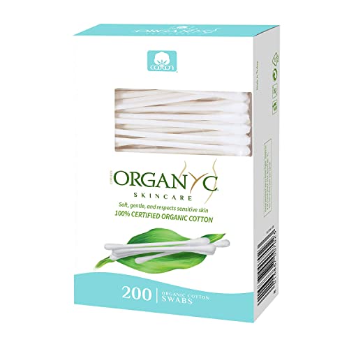 Organic Cotton Swabs - 200 Count 6 Pack, Hypoallergenic & Biodegradable