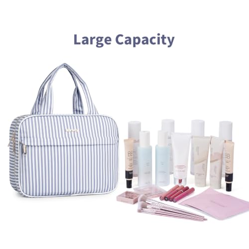Narwey Hanging Travel Toiletry Bag for Women - Greyish Blue Stripe, Medium