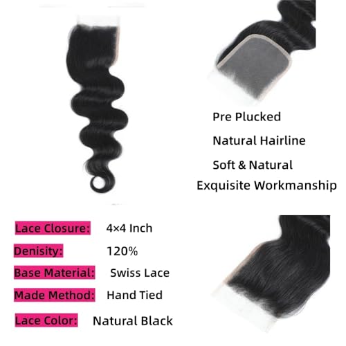 Remy 4x4 Lace Closure 10 Inch Human Hair Bundle Natural Black No Shedding