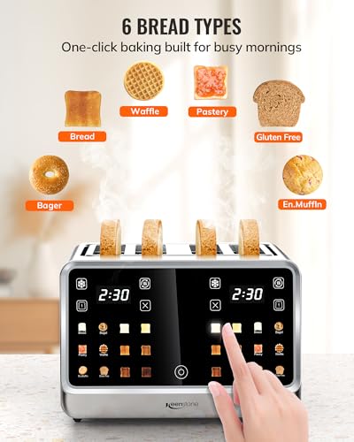 Keenstone 4-Slice Stainless Steel Digital Toaster with Touchscreen, Memory & Wide Slots