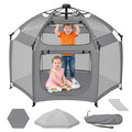 Dripex Baby Playpen with Canopy - Portable Pop Up Play Area for Outdoors, Grey