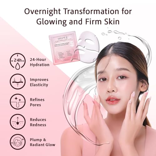 Salmon DNA PDRN Collagen Face Mask ? Korean Face Mask for Glass Skin ? Collagen Face Masks Skincare Overnight Hydrogel ? Firming, Hydrating Face Masks, Pink Collagen Mask 4-Pack