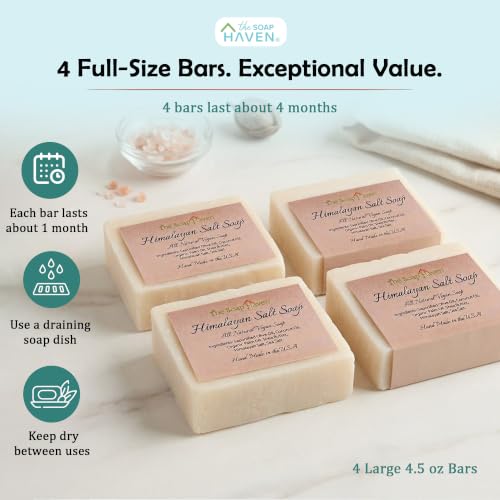 Himalayan Salt Soap Bars - Unscented Natural Moisturizing Hand & Body Soap (4 Pack)
