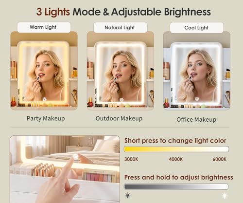 White Small Vanity Desk with Mirror & Dimmable LED Lights - B-White