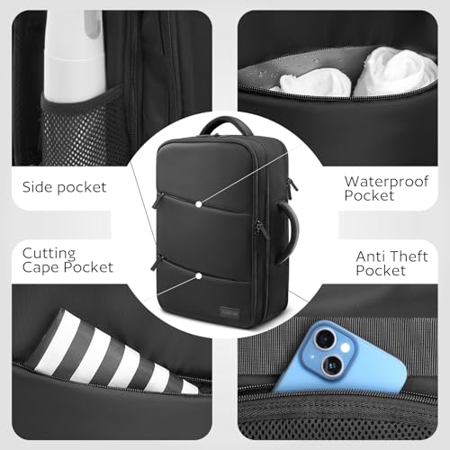 Barber Bag with Insulated Pocket, Portable Backpack for Clippers and Supplies, Travel Hairstylist Smart Bag with USB Charging Port, Water-resistant, Black