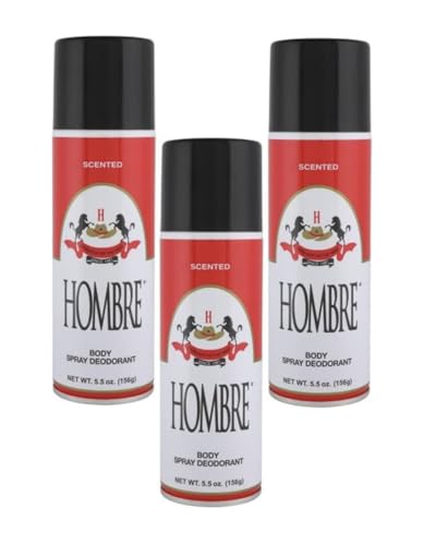 HOMBRE 5.5oz Deodorant Body Spray for Men - Pack of 3, Long-Lasting Freshness