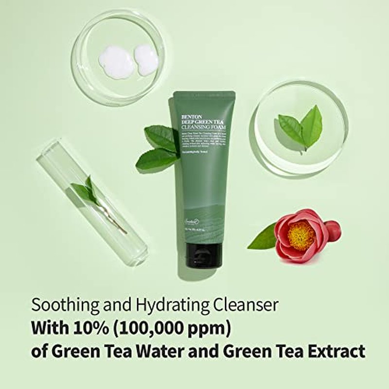 BENTON Deep Green Tea Natural Face Wash (4.23 oz.) - Hydrating and Gentle Facial Cleanser for Various Skin types, Korean Foaming Facial Cleanser