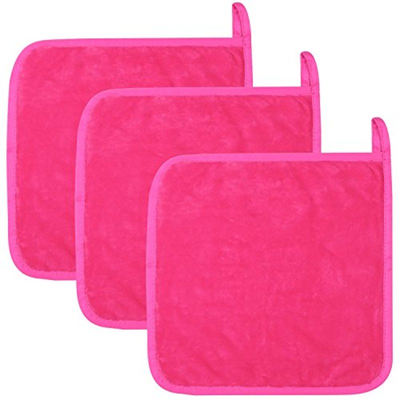 Microfiber Makeup Removal Cloths Ultra Soft Facial Cloths, Pack Of 3, 12 x 12-Inch, Dark Pink