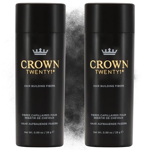 CROWN TWENTY1 Hair Building Fibers - 2 x 28g Black Hair Concealer for Thinning Hair