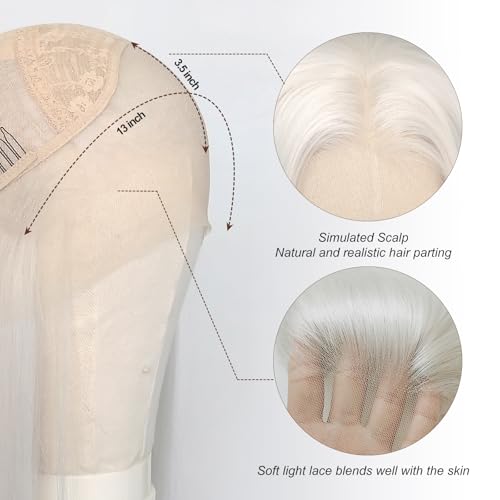 White Platinum Blonde Lace Front Wig for Women - Pre-Plucked, Heat Resistant Synthetic Fiber, 24 Inch