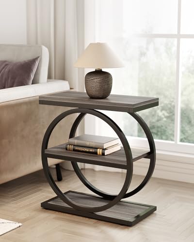 LITTLE TREE 3-Tier End Table - Slim Nightstand for Living Room & Bedroom, Grey/Black Variation 1
