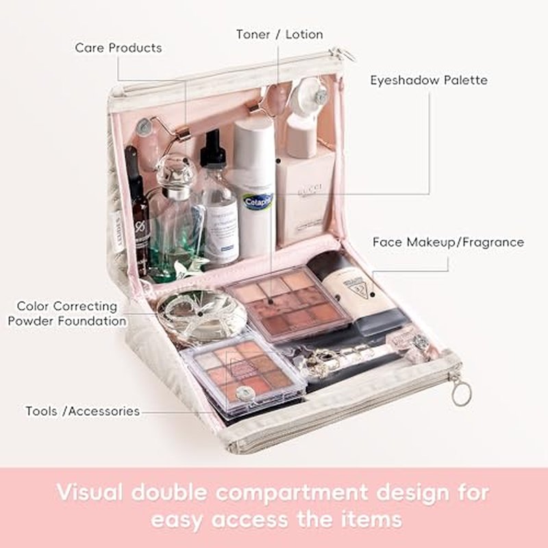 Leudes Makeup Bag Travel Essentials Cute Skincare Pouch Purse Cosmetic Bags for Women Traveling Make Up Organizer Portable Clear Case Toiletry Bag with Zipper (Camel, Large)