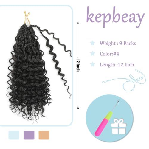 KEPBEAY Pre Looped GoGo Curl Crochet Hair 12 Inch 9 Packs - Model 4# Natural Curly Braiding Extensions
