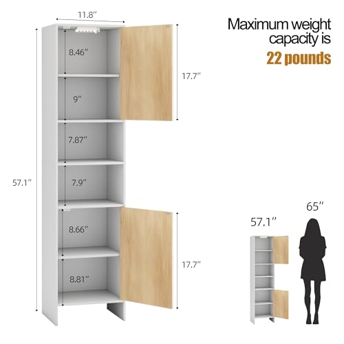 UYIHOME White Tall Narrow Bathroom Storage Cabinet with USB Light