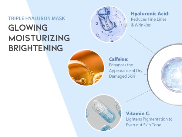 Retinol Hyaluronic Sheet Mask Gift Pack - 20 Count, Hydrating Rejuvenating Facial Masks