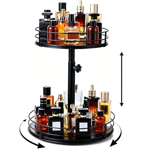 Rotating Cologne Organizer Stand 2-Tier Adjustable Black Display Shelf - Variation of THIS listing