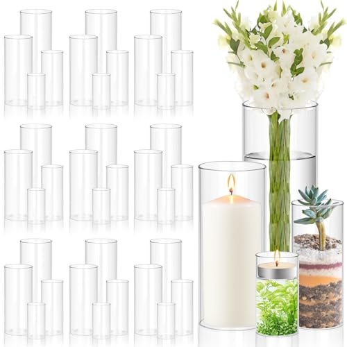 48Pcs Glass Cylinder Vases Set - 4,6,8,10 Inch for Centerpieces & Decor - High Borosilicate, Durable & Multi-Use