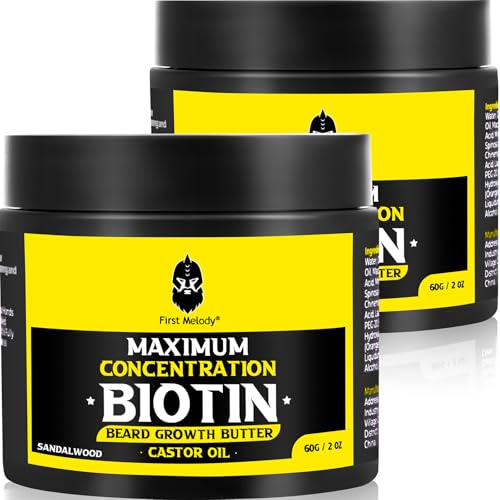 Sandalwood Beard Butter with Biotin, Castor & Argan Oil for Growth & Softening - 2 Pack