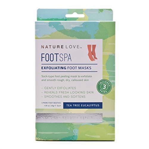 Nature Love Exfoliating Foot Mask | Tea Tree Eucalyptus | Lactic Acid and Urea | Gently Exfoliates and Removes Dead Skin | Paraben Free (3 Pairs) (Pack of 2)