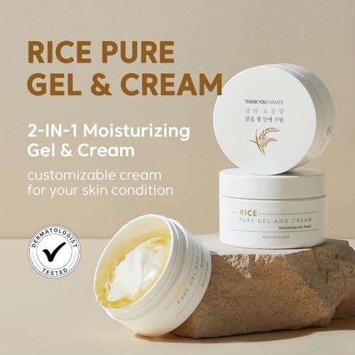 THANKYOU FARMER Rice Pure Gel and Cream, Nourishing Exclusive Korean Rice Extract, Dermatologist Tested, Ceramide, Korean Moisturizer for Dry Skin, Fragrance-Free, 2.81 fl.oz