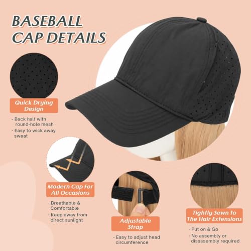 Benehair Quick Dry Baseball Cap Wig with Short Light Blonde Bleach Mix Hair, Black Adjustable Hat