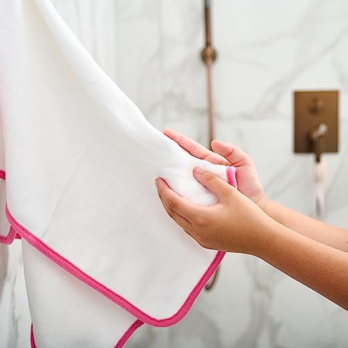 Premium Microfiber Towels - 5 Pack Ideal for Estheticians, Barbers, Salons Extra Thick, High Absorbency, Professional-Grade (White with Pink Border)
