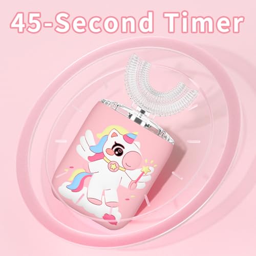 ELOTAME Kids Pink U-Shaped Sonic Electric Toothbrush for Ages 2-7 with Toothpaste