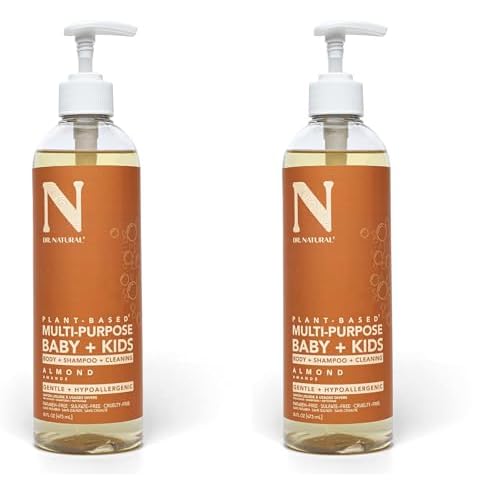 Dr. Natural Multi-Purpose Baby Plus Kids Soap - Body Wash and Shampoo - Gentle Soap with Shea Butter - Newborn Safe - Almond - 16 oz (Pack of 2)