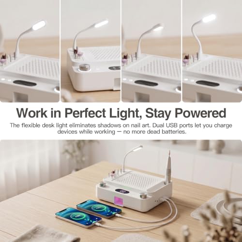 5-in-1 Nail Dust Collector Drill UV LED Light Station with USB Charger