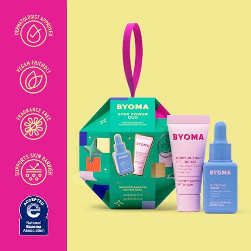 BYOMA Star Power Duo (2-Piece Kit) - Skincare Gift Set with Hydrating Serum 15mL & Moisturizing Gel Cream 15mL - Skin Barrier Repair Face Serum & Moisturizer (Pack of 2)