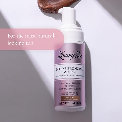 Loving Tan Deluxe Bronzing Mousse, Medium + Deluxe Applicator Mitt - Streak Free, Natural looking, Professional Strength Sunless Tanner - Cruelty Free, Naturally Derived DHA - 4 FL Oz