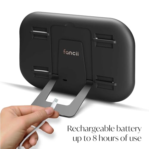 Fancii Car Sun Visor Makeup Mirror with Light, Rechargeable, 3 Color Modes, Dimmable, Adjustable Strap Clip-On Vanity Mirror, Universal fit, Built-in Kickstand (Juni 2) - Black