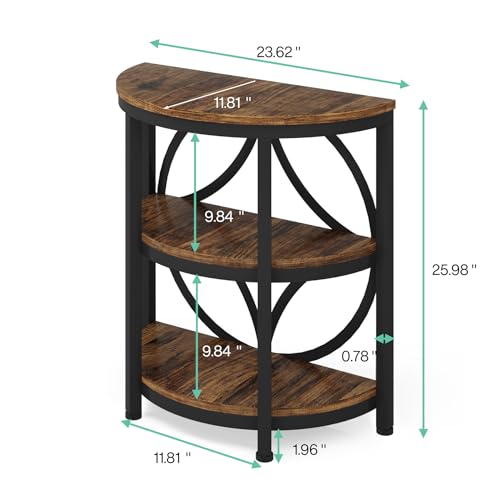 LITTLE TREE Brown Half Moon End Table with 3 Tiers | Rustic Coffee & Bedside Side Table